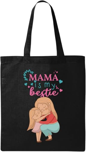 Mama Is My Bestie Natürliche Ökologische Baumwolle Tragetasche Schwarz