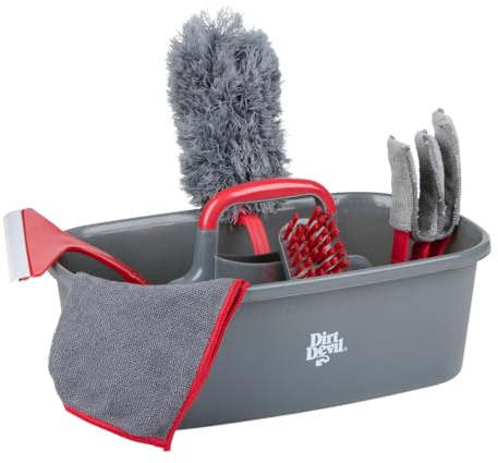 Dirt Devil Reinigungsset 6 Stück – Fensterputzer und Reinigungsbürste für Haushalt – Mikrofaser Staubtuch mit Eimer – All-in-One Reinigungscaddy mit Fensterwischer und Scheuerbürste