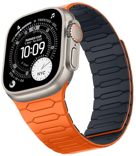 ZZDZZ Cinturini Magnetica Compatibile con Cinturino Apple Watch 49mm 46mm 45mm 44mm 42mm, Cinturino Silicone for iWatch Series 11 10 9 8 7 6-1 Ultra 3/2/1 SE 3/2/1 (Arancione/Blu Notte)