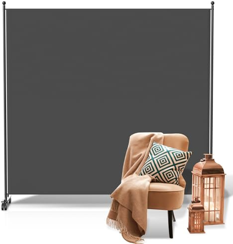 Ollewiellan Paravent Raumteiler Innen, Paravent Faltbar 1-Teilig 187x181x30cm,Sichtschutzwand für Büros und Balkon,Trennwand Sichtschutz aus Polyesterfaser,Trennwand Raumteiler auf Rollen（Anthrazit）