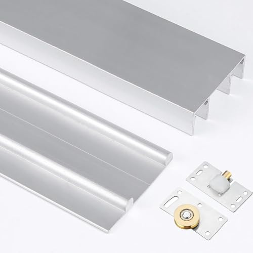 Rail de porte coulissante de garde-robe avec poulies lisses en acier inoxydable, rail coulissant en aluminium for affichage d'armoire de grange de garde-robe(190cm/75in)