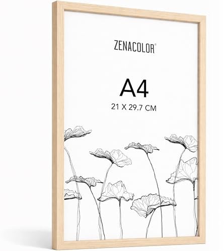 Zenacolor Marco de Fotos A4 Madera De Roble - Marcos para Cuadros con Película Protectora Antirrayas, Montaje en Pared o Para Colocar sobre Mesa
