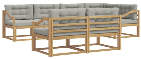 vidaXL Outdoor-Sofagarnitur 6 pcs Weiß und Hellgrau Polyester, Terrasse, modernes Outdoor-Möbelset, wetterfeste Garten-Sofa-Garnitur, Flexible Design-Sitzgelegenheiten aus Akazienholz