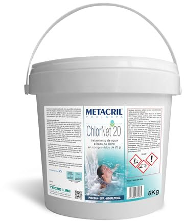 Metacril Chlor Net 20 + Dosatore Galleggiante con Termometro, Cloro in Pastiglie da 20 gr, per Piscina e Idromassaggio - 5 KG