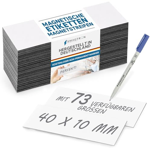 Magnetschild Magnetetiketten Magnetstreifen - Magnet Etikett inkl. Gratis Stift - für Lagerbeschriftung Kennzeichnung, Magnettafeln, Magnetband, Größe:60 x 20 mm, Menge:100 Stück