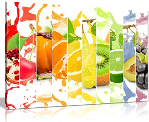 Rainbow Colourful Fruit Healthy Kitchen Canvas Wall Art Picture Print (36x24)