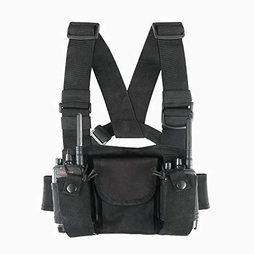 2 Way Radios Harness Chest Case with Front Pouches and Zipper Bag for Universal Walkie Talkies Accessories