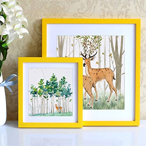 Ommda Cadre Photo Carré Moderne Bois Naturel à Accrocher Decoration Murale Cadre Photo avec Vitre en Verre de Protection,Jaune,15x15cm