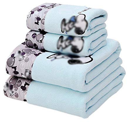 XYFL Mikrofaser-Badetuch 4 Cartoon-Bedruckte Badetücher Set 2 Badetücher 2 Handtücher Superweich Und Hochsaugfähig,Blue