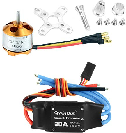 QWinOut A2212 1400KV Brushless Outrunner Motor 10T + 30A Speed Controller ESC + 3.5mm Banana Connectors for DIY RC Drone Aircraft KK 4 Axle Copter UFO (1 Set)