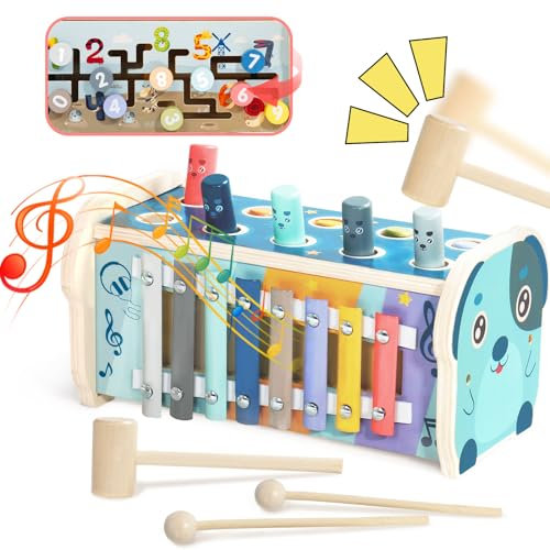 Nuheby Giochi Bambini 1 Anno Legno Xilofono Bambini-Martello Giocattolo Xilofono Labirinto Strumenti Musicali Bambini Giochi Montessori 1 2 3 Anni Educativo Regalo 1 2 3 4 5 Anni Ragazzi Ragazze