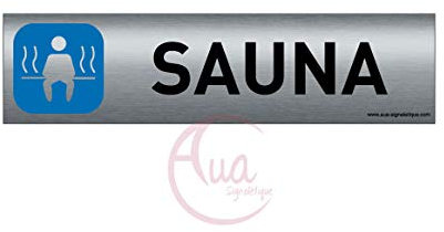 AUA SIGNALETIQUE - Plaque de porte Aluminium brossé imprimé AluSign - 200x50 mm - Double Face adhésif au dos - Impression UV directement sur l'aluminium (Pas de contre collage) (Sauna)