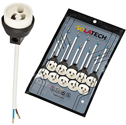 ISOLATECH GU10 Brandschutz Keramik Fassungen mit Kupfer Aderendhülsen gecrimpt VDE RoHS 230-250 Volt 2A max.100W 0,75mm 2 Kabel LED Halogen (hier: 10 Stück)