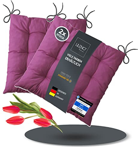 LILENO HOME 2er Set Stuhlkissen Beere (40x40x6 cm) - Sitzkissen für | Gartenstuhl, Küche oder Esszimmerstuhl - bequeme UV-beständige indoor u. outdoor Stuhlauflage als Stuhl Kissen