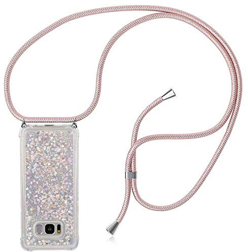 HongMan Handykette Hülle für Samsung Galaxy S8,Quicksand Glitzer Hülle mit Band,Silikon Handyhülle mit Kordel Umhängenband,Schnur mit Treibsand Case zum Umhängen,für Samsung Galaxy S8