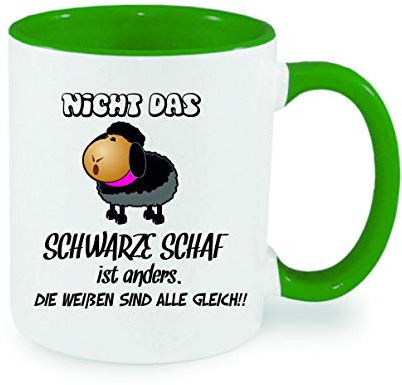 Nicht das schwarze Schaf ist anders, die weißen sind alle gleich. Kaffeetasse mit Motiv, Tasse mit Druck, auch individuell mit Spruch, Foto, Wunschtext, Wunschname (Grün)