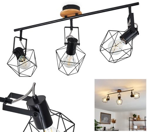 Deckenstrahler Maracambo, retro Deckenlampe aus Holz/Metall in natur/schwarz, 3 x E27, 3-flammig, Ø Schirm 14 cm, Höhe 32,5 cm, beliebig dreh-/schwenkbar, ohne Leuchtmittel