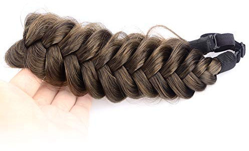 BOBIYA Messy Wide Synthetisches Haar Geflochtenes Haarband - Klassisches Chunky Elastisches Stretch Haarband (Dunkelbraun)
