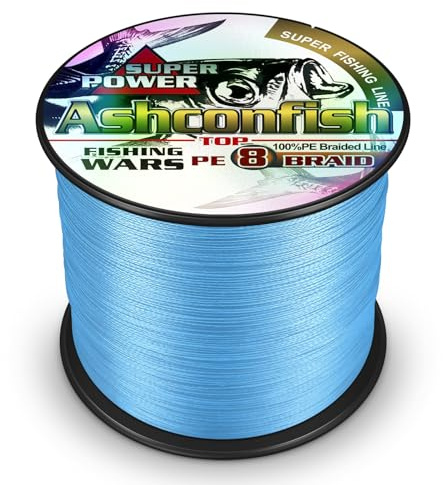 Ashconfish Geflochtene Angelschnur, 8 Str盲nge, super starker Anraht, 300 m, 3,6 kg, abriebfest, geflochtene Schn眉re, unglaubliche Superline-Zero Stretch, superfeiner Durchmesser, Blau