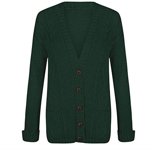 WearAll Cardigan en tricot torsadé à manches longues pour femme Tailles 36 à 42, vert bouteille, 40-42
