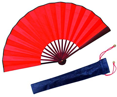 HONSHEN RED Folding Fan,Handheld Chinese Arts Fans,Bamboo Hard Paper Hand Fans with a Fabric Sleeve for Performance Decorations and Gifts,13inch (red)