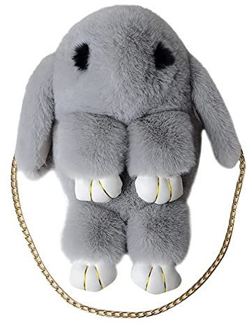 Damen-Umhängetasche mit Kaninchen, niedlich, flauschig, weich, Plüsch, Kreuztasche, Cartoon, pelziges Kaninchen, Kuriertasche, Messenger-Tasche, abnehmbarer Kettenriemen, Schultertasche,