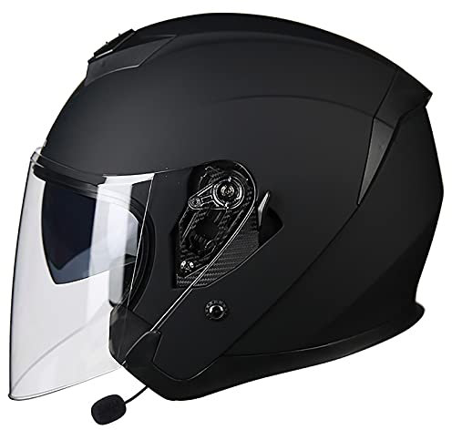 Casco Moto Jet Bluetooth Integrato Mezzo Casco,Vintage Scooter Jet Cascos,ECE Omologato con Occhiali Visiera Sole a Scomparsa con Microfono Speaker per Donna e Uomo Adulto R,XL=61-62cm