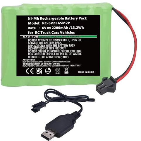 Pickle Power 6V NIMH Akku, 2200mAh Wiederaufladbarer AA RC Batterie mit 2-Poliger SM-Plug Anschluss für u. a. RC Fahrzeuge, Trucks, Boote, Schiffe, Bagger, Crawler, Buggy, Panzer u. a. RC Modelle