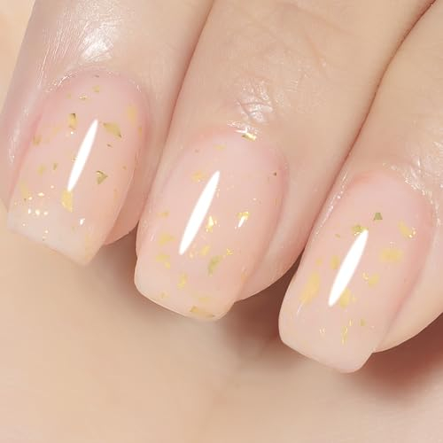 YTD Likomey Smalto Semipermanente per Unghie in gel,15ml Foglia d'oro rosa pallido Traslucido Gelatina di Cristallo Naturale Smalti Semipermanenti Gel Nail Polish