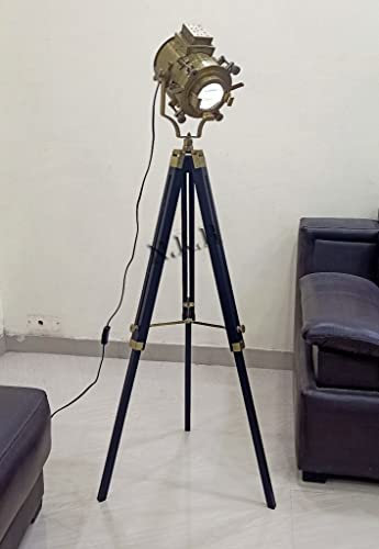Lampadaire vintage trépied pour théâtre, projecteur rétro en bois, luminaires de cinéma