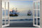 3D Effect Window View Pirate Ships Sea Ocean Wall Sticker Poster