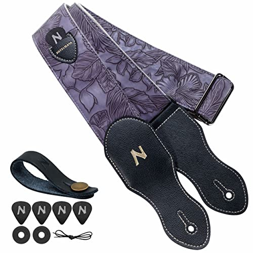 Nefelibata Gitarrengurt mit Plektrumtasche, 2,3-Zoll-Veganes Leder-Gitarrengurte im Porter-Stil, 60er-Jahre-Western-Vintage-Stil mit Plektren, Gurtknopf und Gurtschlössern