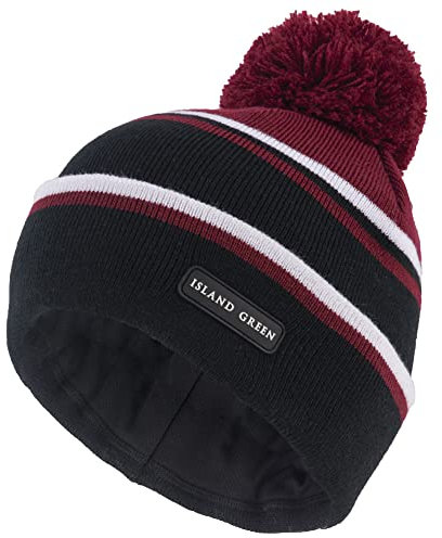 Island Green IGHAT2135 Herren Strickmütze mit weichem Innenband und Bommel, schwarz / rot / weiß, Einheitsgröße