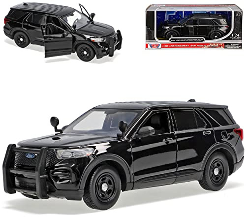 Motormax Ford Explorer XLT Police Interceptor Utility Schwarz Polizei 6. Generation Ab 2019 1/24 Modell Auto mit individiuellem Wunschkennzeichen