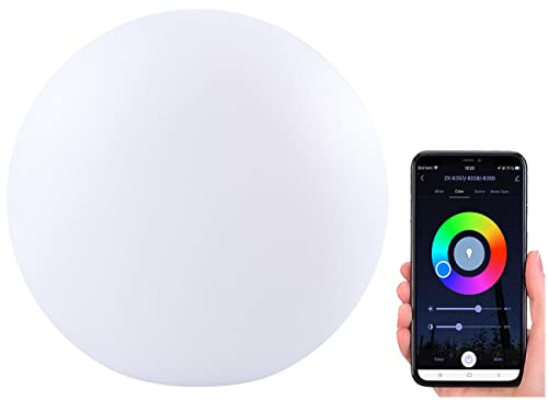 Luminea Home Control LED Kugel: WLAN-Akku-Leuchtkugel mit RGBW-LEDs und App, 576 lm, IP54, Ø 40 cm (WLAN-Akku-Leuchtkugeln RGBW, Kugel, RGB)
