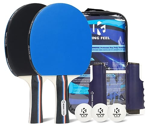 Tragbares Tischtennisschläger-Set, 2 Tischtennisschläger mit 3 Stern-Ping-Pong-Bällen (3), einziehbares Tischtennisnetz (bis zu 5,8 cm Dicke), Premium-Paddel für drinnen und draußen