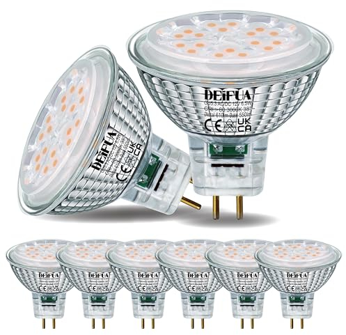 DEIFUA GU5.3 LED Lampe Warmweiß 610 Lumen 6,5W Ersetzt 50W MR16 Halogen Glühbirne, 6er-Pack, AC/DC 12V Flimmerfrei Leuchtmittel, 3000K Strahler, 38°-Abstrahlwinkel Spot, Nicht Dimmbar Reflektorlampe