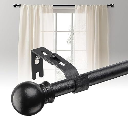 Gardinenstange, 71-157cm Gardinenstange mit Verstellbare Halterungen aus Edelstahl - 16 mm Durchmesser Gardinenstange Beschläge-Set mit Rundem Endstück für Schlafzimmer, Wohnzimmer, Küche/Mattschwarz