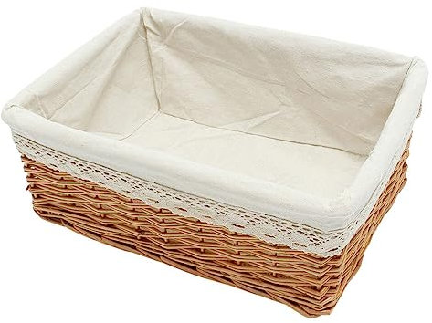 Luxshiny Cesto Foderato in Vimini Cesto Portaoggetti in Vimini Riciclato Cesto in Vimini Fatto A Mano Cestino per Il Pane Fatto A Mano per Panetteria Domestica (11. 9X8. 3In)