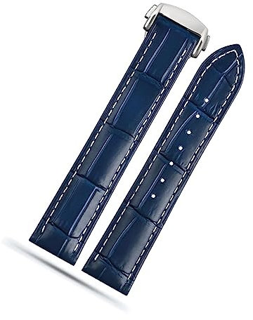 dayeer Lederarmband für Omega Seamaster 300 150 Speedmaster 007 AT150 Braunes Uhrenarmband Faltschließe 19mm 20mm 22mm (Color : A Blue-silver, Size : 22mm)