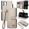 VEEMOS Zipper Wallet Case for Apple iPhone 12 / iPhone 12 Pro Phone Case with Purse Card Holders RFID Blocking Leather Flip Case Book Cover Wrist Strap Women - Gray