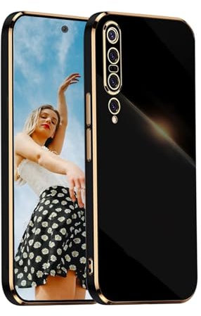 Kaywzo Hülle für Xiaomi Mi 10,TPU Galvanisiertes Stoßfeste Handyhülle,Glänzend Spiegel Kratzfeste Schutzhülle,Ultra Dünn Silikon Cover Case,Schwarz