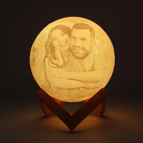 Q&K Lampe Lune Personnalisée Avec Photo et Texte, 3D LED Veilleuse Light 16 Couleurs Veilleuse Tactile, Lampe de Lune 3D Personnalisée pour Enfants, Anniversaire, Thanksgiving, Noël, Fête des Mères