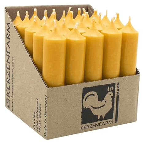 luterna Stabkerzen aus Paraffin, 100/22 mm, Gelb, KERZENFARM HAHN, Brenndauer ca. 4h, 25 Stück pro Verpackung