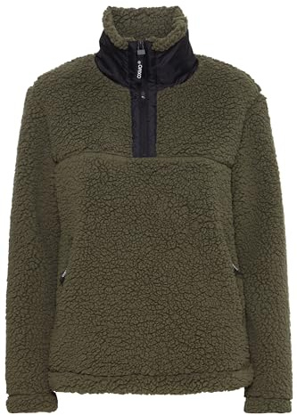 OXMO OXELINA Troyer Sweatshirt Damen Pullover Sweater mit Teddy Fell mit Stehkragen, Größe:XL, Farbe:Dusty Olive (180515)