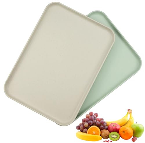 Zfseyuh 2 Pièces Plateau Rectangulaire,Plateau de Service Restauration Plateau Antidérapant pour Cuisine Restaurant Café (Blanc Cassé, Vert Clair)