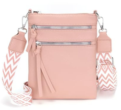 Vezluax kleine Umhängetasche Damen slim Handytasche zum Umhängen Leder Crossbody Bag mit Reißverschluss Schultertasche für Frauen Reise Geschenk Rosa