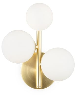 MAYTONI DALLAS Wandleuchte innen Gold – 3-flammige Wandlampe modern – Schlafzimmerlampe, Wohnzimmerlampe und Flurlampe – Leuchte aus Metall und Glasschirmen – 28 W