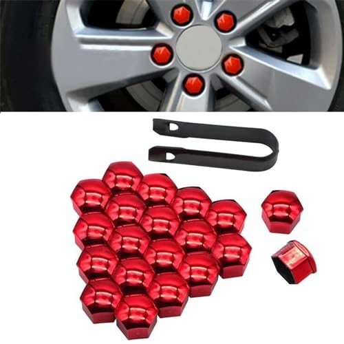 CKLS Mutterkappen Auto Radschraubenkappen für Suzuki SX4 Swift Alto Liane Grand, Radbolzen Kappen Abdeckungen Sechskant mit Demontagewerkzeug Reifen Felgen Staubschutz Zubehör,E/Red-19mm