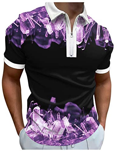 Men's Short Sleeve Quick Dry Polo T-Shirts Wicking Breathable Running Training Sports Tee Tops Sports Golf Polos Black Mens Shirt Plus Size Mens Compression top XL Shirt (Purple, L)